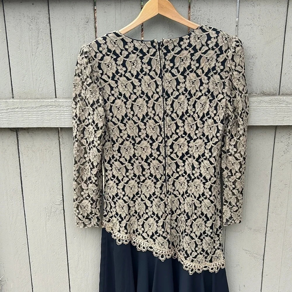 Vintage ANNA 1980's Formal Cocktail Dress Mobwife Metallic Lace Overlay 80's L - Picture 7 of 8